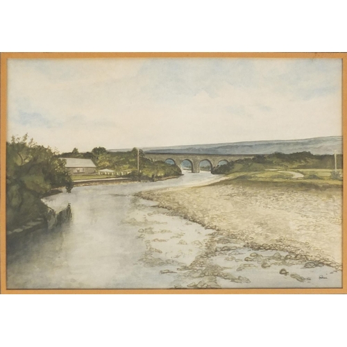 126 - Alston Arches at South Tyne, Haltwhistle, watercolour on paper, bearing a signature possibly LMC Min... 