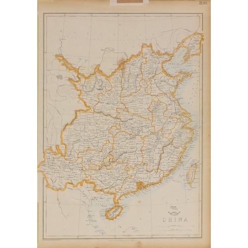 154 - Edward Weller map - 19th century coloured engraving print of China, framed, 48cm x 33cm