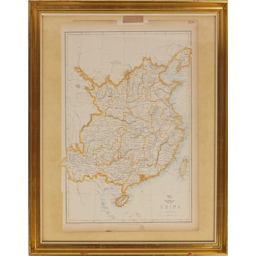 154 - Edward Weller map - 19th century coloured engraving print of China, framed, 48cm x 33cm