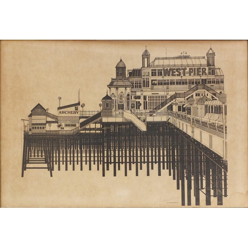 158A - Alan Charles Wickham - Pencil signed print, West Pier Brighton, framed, 72cm x 50cm