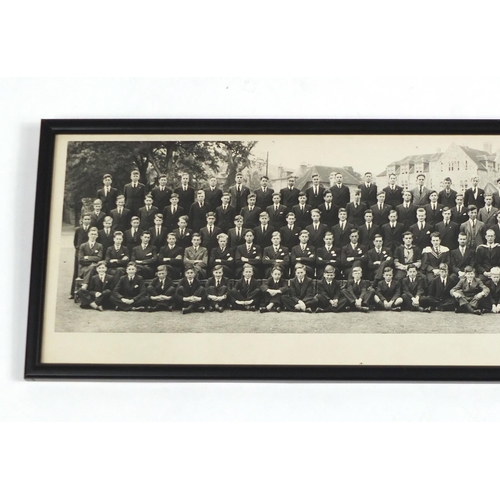 308 - 1948 Dover College black and white panoramic photograph of pupils, framed, 97cm x 19cm