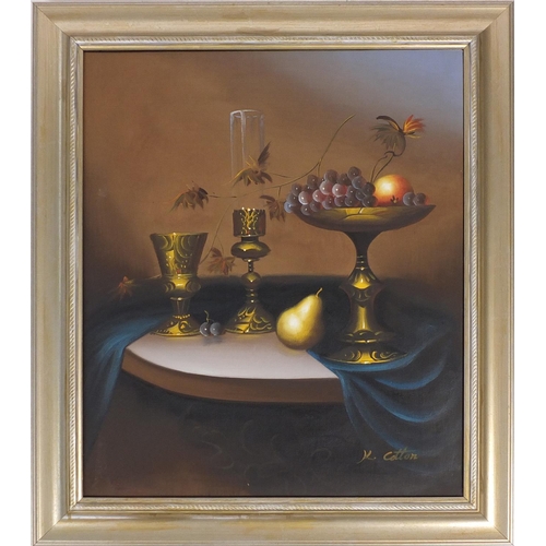 170 - K Cotton - Still life objects, oil on canvas, framed, 59cm x 49cm