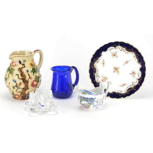 381 - China and glassware including a Tony Wood Indian tree jug, Coalport cabinet plate, Bristol Blue tank... 