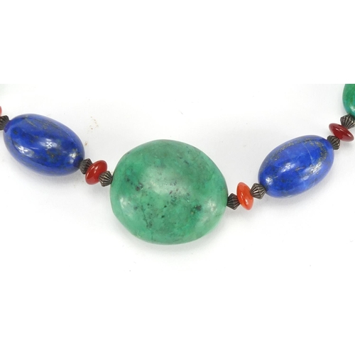 263 - Turquoise, lapis lazuli and amethyst polished stone necklace, 42cm in length