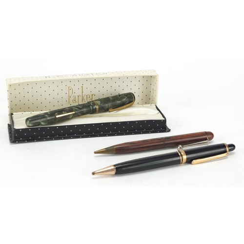 452 - Fountain pens and ballpoint pens, including a Burnham No.51 with 14ct gold nib and a Mont Blanc Pix ... 