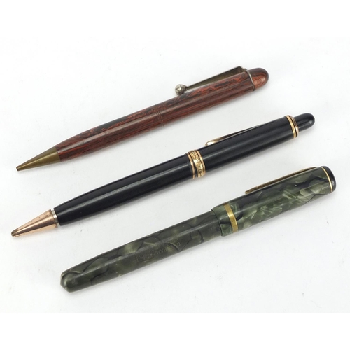 452 - Fountain pens and ballpoint pens, including a Burnham No.51 with 14ct gold nib and a Mont Blanc Pix ... 