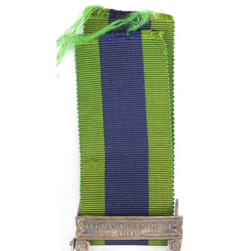 186 - British Military World War I India general service medal with Afghanistan N.W.F.1919 bar awarded to ... 