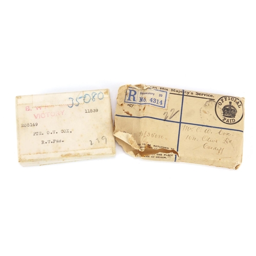 181 - Two British Military World War I pairs one with box of issue, awarded to 20515PTE.H.COX.R.W.FUS. and... 