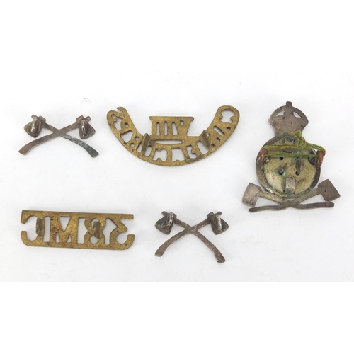 756 - Five Military interest cap badges including Camel Corps