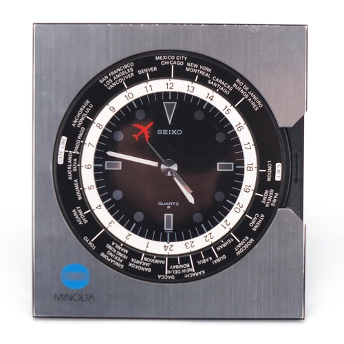 108 - Seiko quartz World time table clock, 13.5cm x 14.5cm