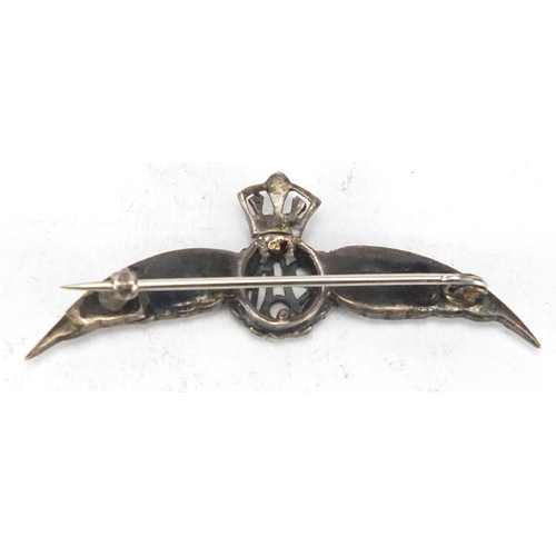 764 - Military interest silver and enamel marcasite RAF brooch, 5.2cm in length