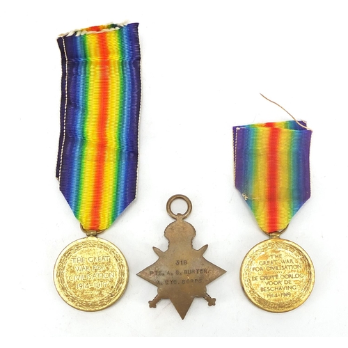 722 - British Military World War I pair, awarded to 316 PTE.A.S.BURTON.A.CYC.CORPS and one other