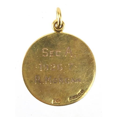 163 - 9ct gold Wimbledon and District Charity Cups competition jewel, engraved Sec A 1926-7 R Morgan, appr... 