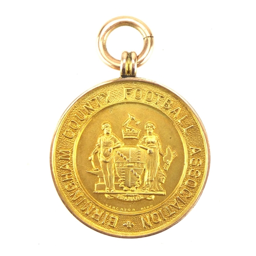 167 - 9ct gold Birmingham County Football Association jewel, engraved junior cup runners up 1924-5, approx... 