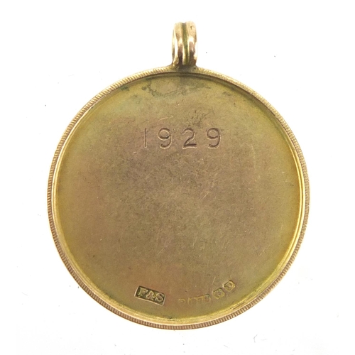 166 - 9ct gold and enamel Bedworth Nusing Cup Competition jewel, engraved 1929, approximate weight 8.7g