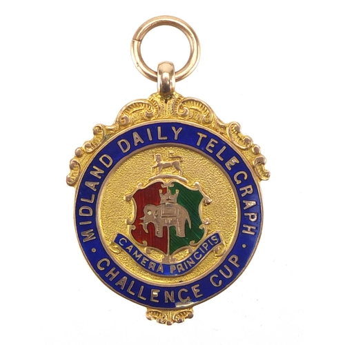 165 - 9ct gold and enamel Midland Daily Telegraph Challenge Cup jewel, engraved Senior Cup Runners Up 1928... 