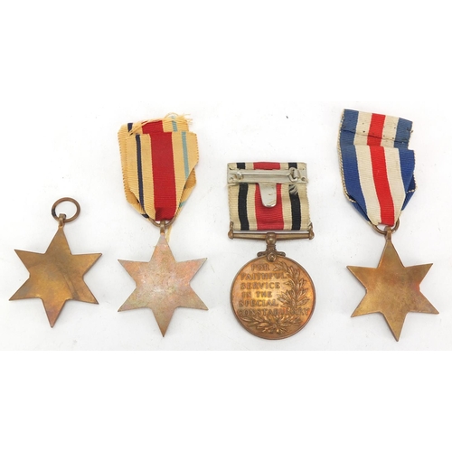 736 - Three British Military World War II stars and faithful service medal awarded to HERBERT R GODDARD