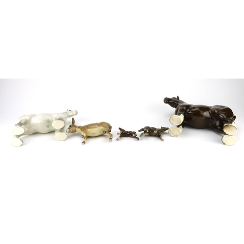 2404 - Five Beswick horses including Dapple Grey shire horse, the largest 27cm high