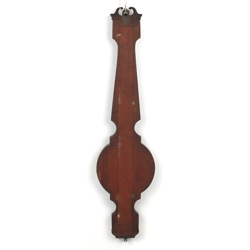 42 - Victorian mahogany banjo barometer with thermometer and silvered dials, 101cm high
