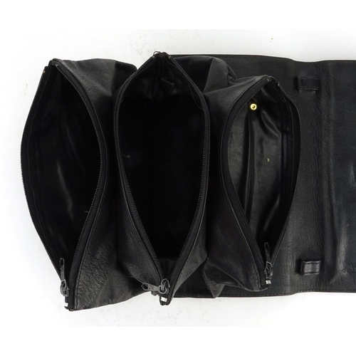 2454 - Vintage French black leather clutch bag by Lederer, 21cm wide