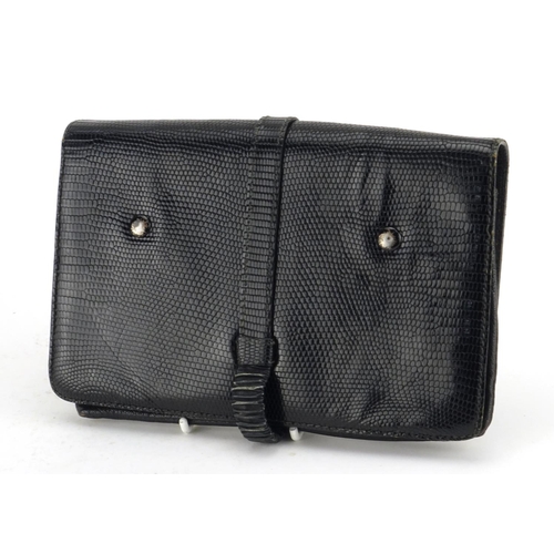 2454 - Vintage French black leather clutch bag by Lederer, 21cm wide