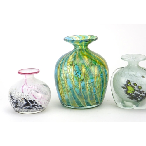 2140 - Four Mdina glass vases including a pair with labels, the largest 14.5cm high