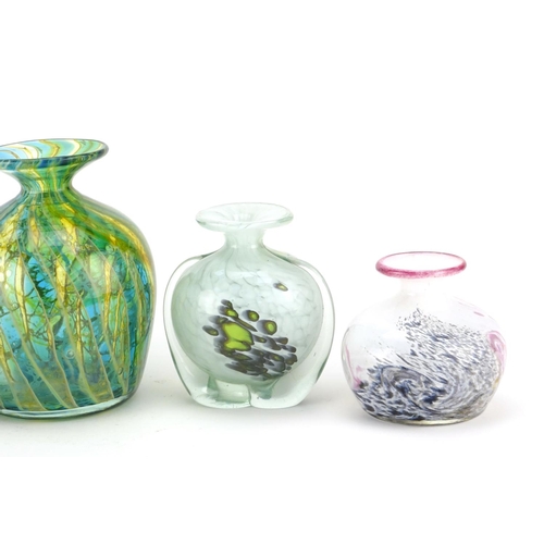 2140 - Four Mdina glass vases including a pair with labels, the largest 14.5cm high