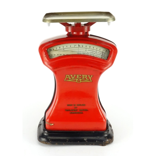 2103 - Vintage set of Avery red enamel scales, 39cm high