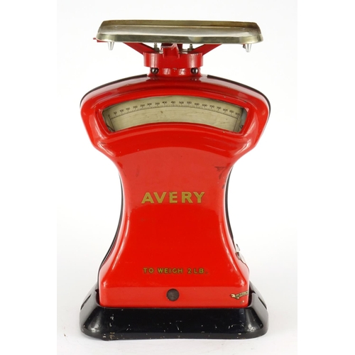 2102 - Vintage set of Avery red enamel scales, 39cm high