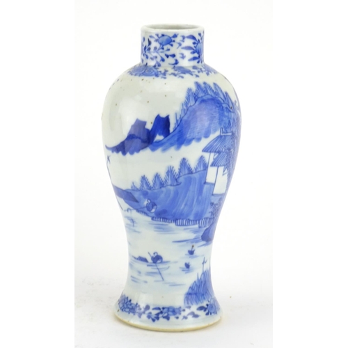278 - Chinese blue and white porcelain baluster vase and a plate hand painted in iron red, with two dragon... 