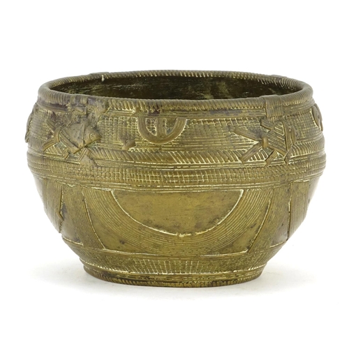 380 - 19th century African Benin bronze bowl 14cm in diameter