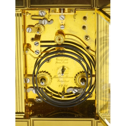 813 - Matthew Norman brass cased repeating carriage clock, with moon phase and four dials, the silvered ch... 