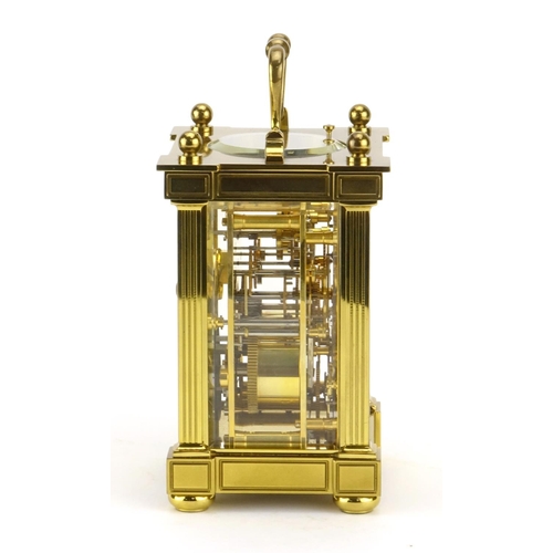 813 - Matthew Norman brass cased repeating carriage clock, with moon phase and four dials, the silvered ch... 