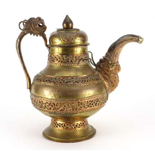 422 - Middle Eastern copper water pot with applied copper decoration, 31cm high