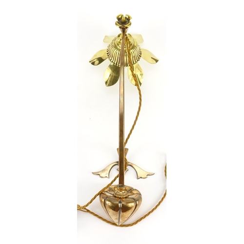 561 - Arts & Crafts copper and brass flower head design cantilever light by WAS Benson, impressed marks an... 