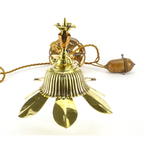 561 - Arts & Crafts copper and brass flower head design cantilever light by WAS Benson, impressed marks an... 