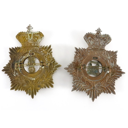 210 - Two Victorian British Military interest helmet plates comprising Loyal North Lancashire and Northamp... 
