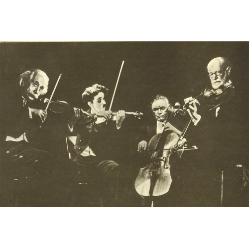 123 - Black and white photograph of four musicians, signed by Charlie Chaplin, depicting Einstein, Freud, ... 