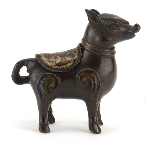 403 - Islamic enamelled patinated bronze mythical animal, 12cm high