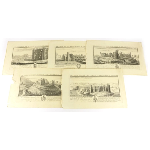 1024 - Five early 18th century black and white etchings, by Sam and Nath Buck comprising Montacute Priory, ... 