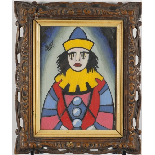 2251 - Portrait of a clown, Irish school gouache, bearing a signature Markey, mounted and framed, 23cm x 17... 