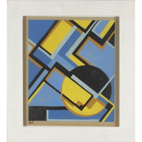 2254 - Abstract composition, geometric shapes, Russian school gouache, bearing a signature possibly Dexel, ... 