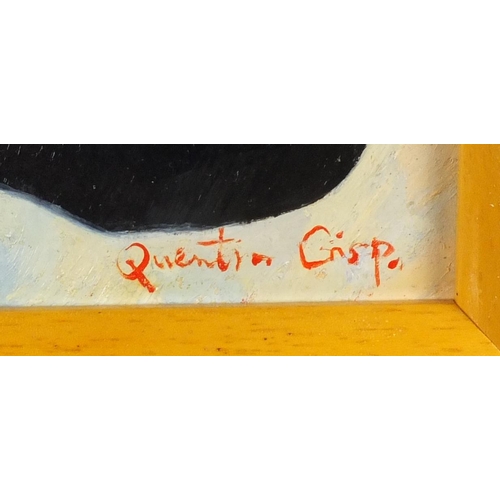 2128 - After Quentin Crisp - Self portrait, oil on card, framed, 49.5cm x 39cm