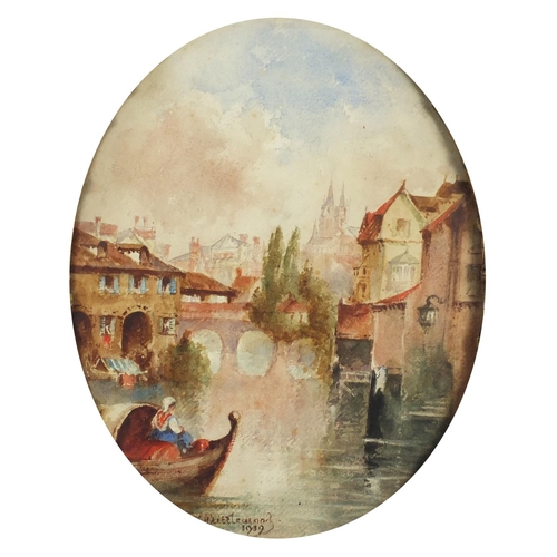 880A - W H Littlewood FRIBA 1909 - Venetian canal, pencil and watercolour on paper, framed, 44.5cm x 34.5cm