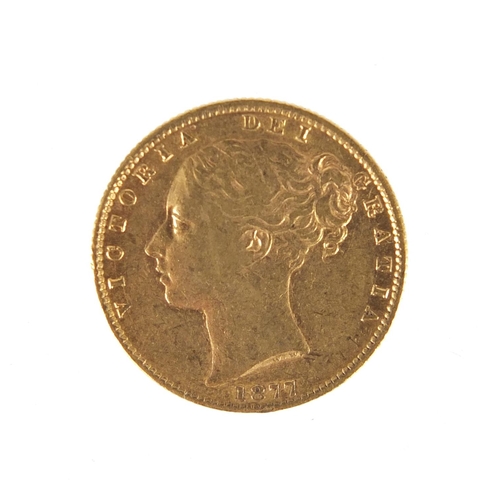 145 - Victoria Young Head 1877 shield back sovereign