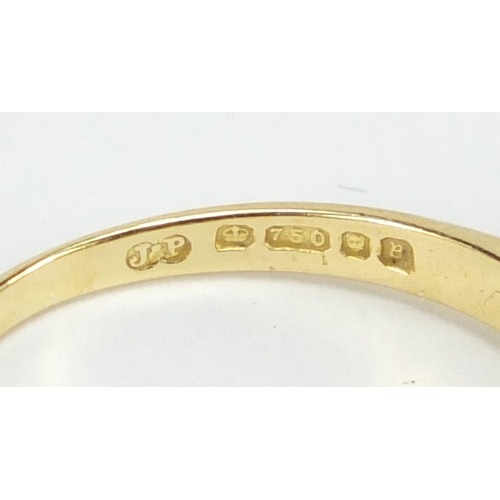 672 - 18ct gold diamond five stone ring, size P, approximate weight 4.6g, housed in a Bentley & Skinner to... 