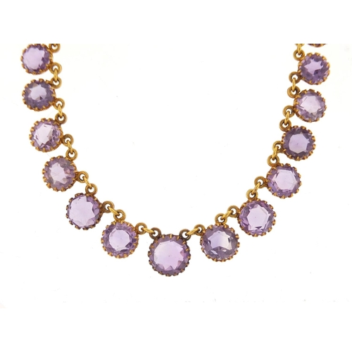 707 - Antique unmarked gold graduated amethyst necklace, 42cm in length, approximate weight 24.5g
