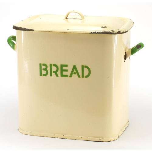 100 - Vintage enamelled bread bin and cover, 35cm high