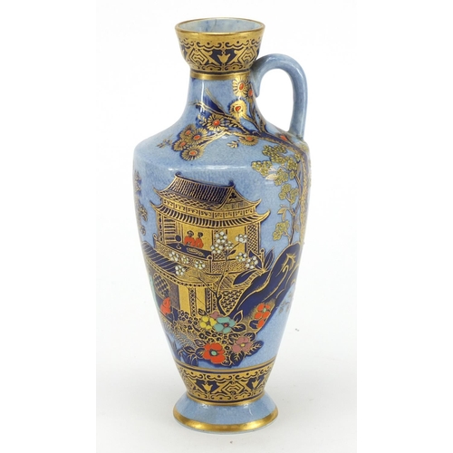 604 - Mandarin porcelain ewer hand painted in the chinoiserie manner, 21.5cm high