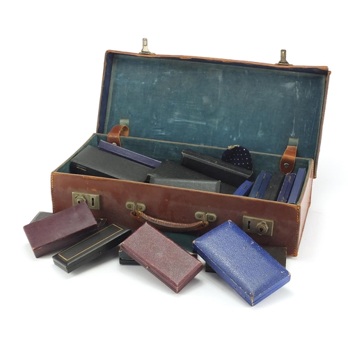 159 - Mostly Victorian jewel boxes, some tooled leather and a vintage brown leather Mason's case